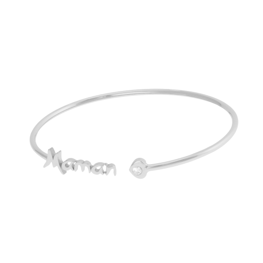 Bracelet jonc en argent rhodié et oxyde de zirconium, maman