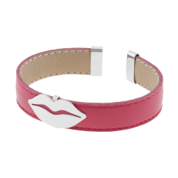 Bracelet en argent rhodié, cuir ,intérieur acier