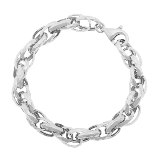 Bracelet en argent rhodié, maille fantaisie