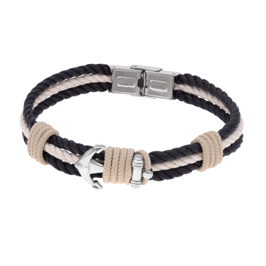 Bracelet en acier et cordon, ancre marine