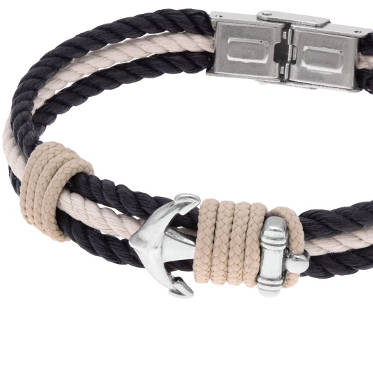 Bracelet en acier et cordon, ancre marine