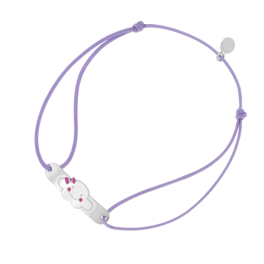 Bracelet cordon en argent rhodié et laque rose, nuage