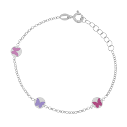 Bracelet en argent rhodié et laque de couleurs, papillons