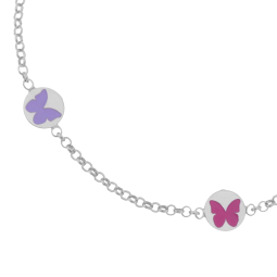 Bracelet en argent rhodié et laque de couleurs, papillons