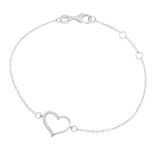 Bracelet en argent rhodié et oxydes de zirconium, coeur