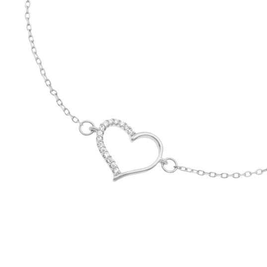 Bracelet en argent rhodié et oxydes de zirconium, coeur