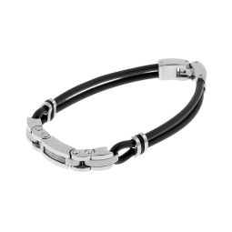 Bracelet en acier caoutchouc noir et câbles acier gris