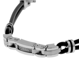Bracelet en acier caoutchouc noir et câbles acier gris