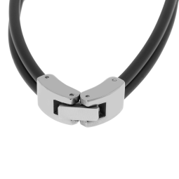 Bracelet en acier caoutchouc noir et câbles acier gris
