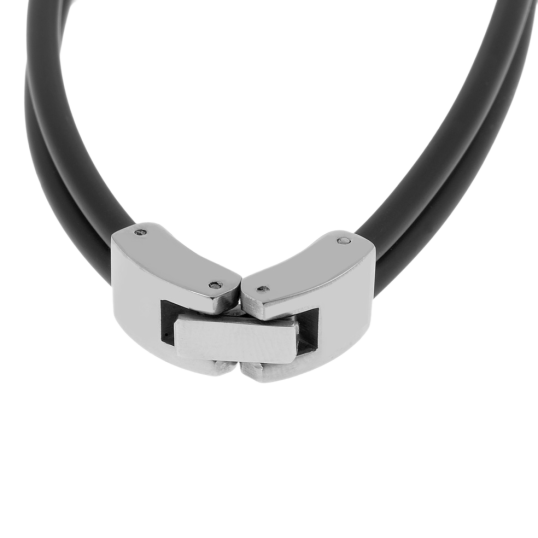 Bracelet en acier caoutchouc noir et câbles acier gris