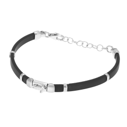 Bracelet en argent rhodié et silicone, ancre marine , junior