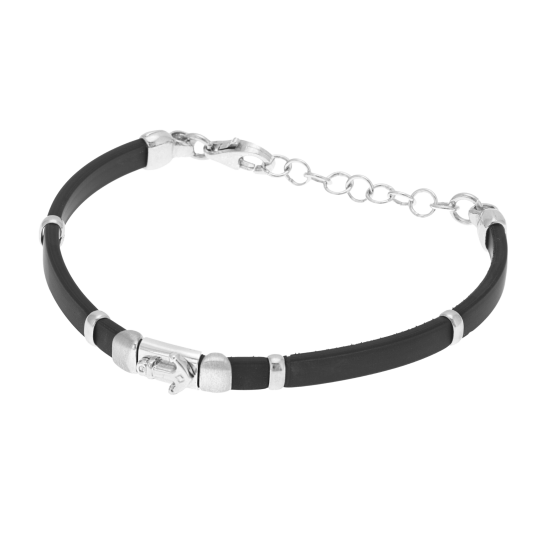 Bracelet en argent rhodié et silicone, ancre marine , junior Bracelet en argent rhodié et silicone, ancre marine , junior