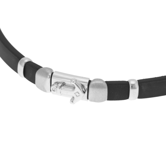 Bracelet en argent rhodié et silicone, ancre marine , junior Bracelet en argent rhodié et silicone, ancre marine , junior