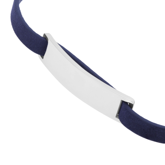 Bracelet cuir bleu en acier, plaque rectangle 9 mm