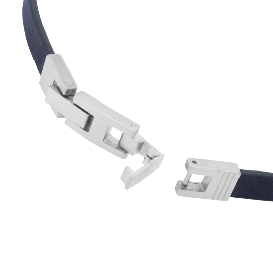 Bracelet cuir bleu en acier, plaque rectangle 9 mm