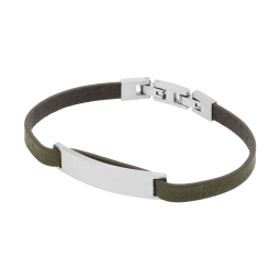 Bracelet cuir kaki en acier, plaque rectangle mate 9 mm
