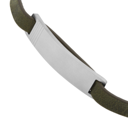 Bracelet cuir kaki en acier, plaque rectangle mate 9 mm