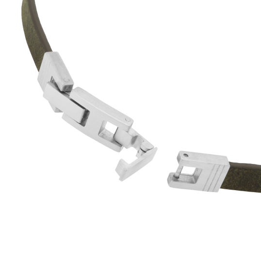 Bracelet cuir kaki en acier, plaque rectangle mate 9 mm