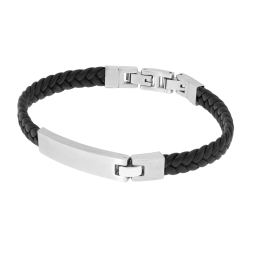 Bracelet simili cuir en acier , plaque rectangle mate 9 mm