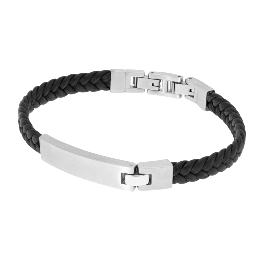 Bracelet simili cuir en acier , plaque rectangle mate 9 mm