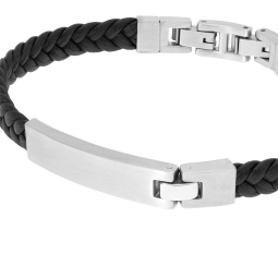 Bracelet simili cuir en acier , plaque rectangle mate 9 mm