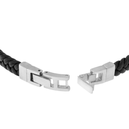 Bracelet simili cuir en acier , plaque rectangle mate 9 mm