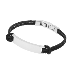 Bracelet double cuir tressé en acier, plaque rectangle 10 mm