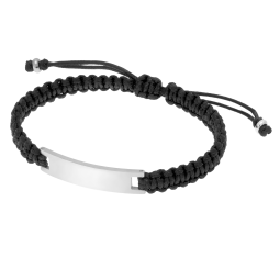 Bracelet cordon noir en acier, plaque rectangle 
