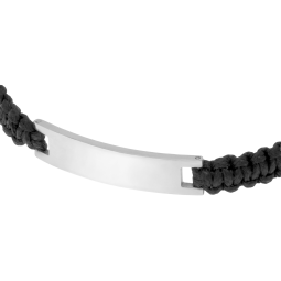 Bracelet cordon noir en acier, plaque rectangle 