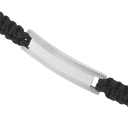 Bracelet cordon noir en acier, plaque rectangle mate