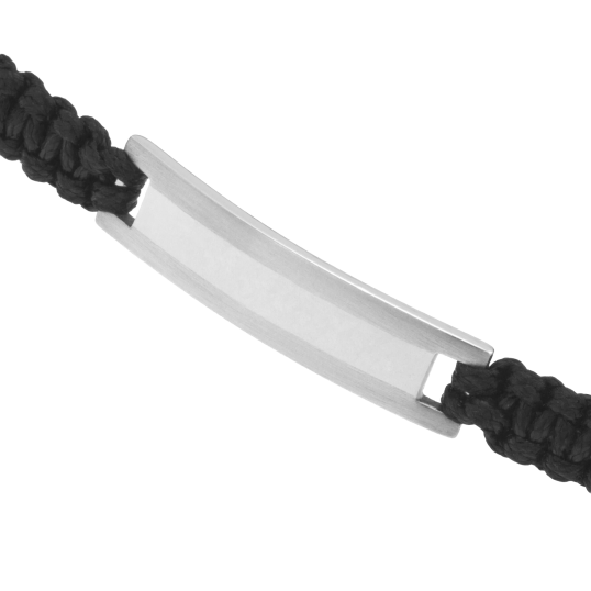 Bracelet cordon noir en acier, plaque rectangle brillante