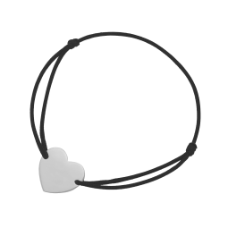 Bracelet cordon noir en argent rhodié, coeur