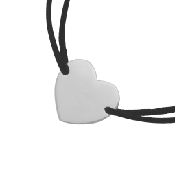 Bracelet cordon noir en argent rhodié, coeur