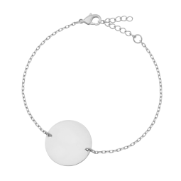 Bracelet en argent rhodié, plaque ronde 19.5  mm