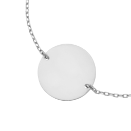 Bracelet en argent rhodié, plaque ronde 19.5  mm