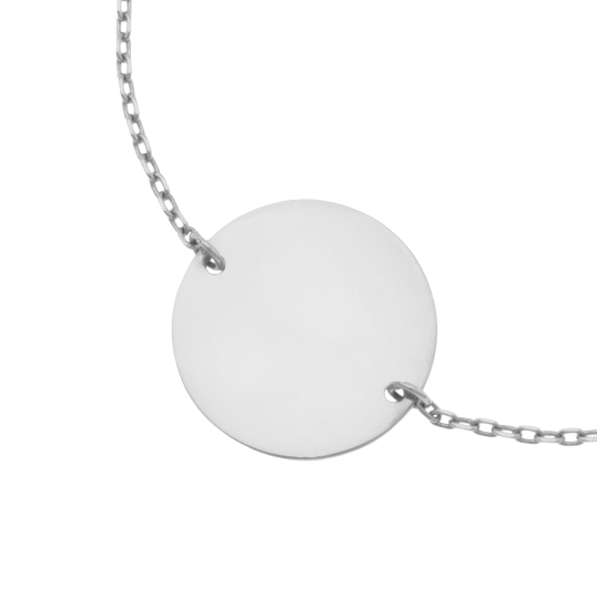 Bracelet en argent rhodié, plaque ronde 19.5  mm