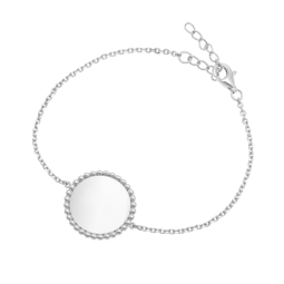 Bracelet argent rhodié, plaque ronde perlée 18 mm