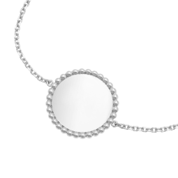 Bracelet argent rhodié, plaque ronde perlée 18 mm
