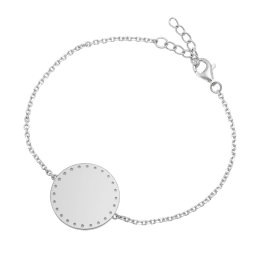 Bracelet en argent rhodié plaque ronde 19 mm, motif pointillé