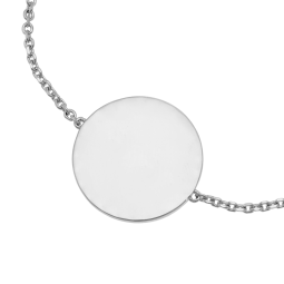 Bracelet en argent rhodié plaque ronde 19 mm, motif pointillé
