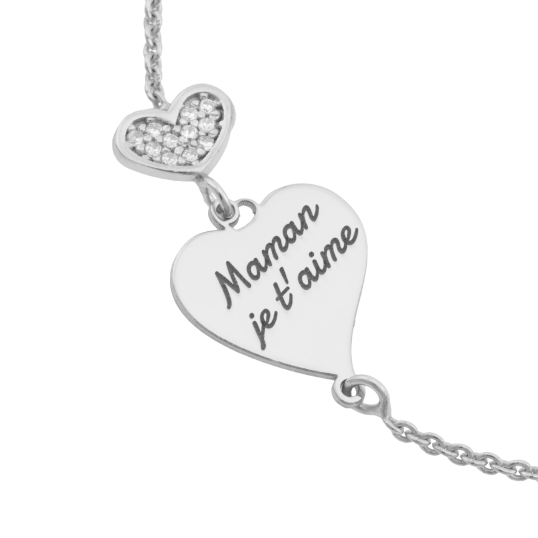 Bracelet en argent rhodié et oxydes de zirconium, maman je t'aime