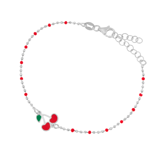 Bracelet en argent rhodié et laque, cerise