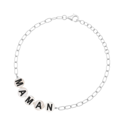 Bracelet en argent rhodié, nacre et laque, Maman