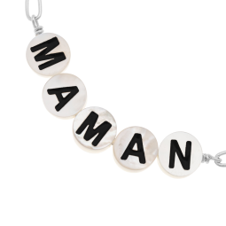Bracelet en argent rhodié, nacre et laque, Maman