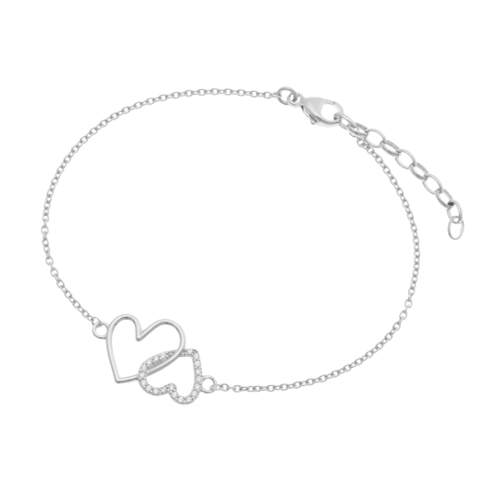 Bracelet en argent rhodié et oxydes de zirconium, coeurs Bracelet en argent rhodié et oxydes de zirconium, coeurs