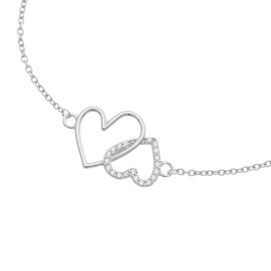 Bracelet en argent rhodié et oxydes de zirconium, coeurs Bracelet en argent rhodié et oxydes de zirconium, coeurs