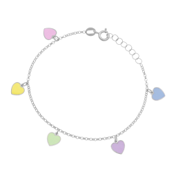 Bracelet en argent rhodié et laque, coeurs
