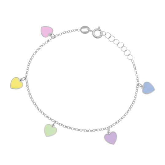 Bracelet en argent rhodié et laque, coeurs