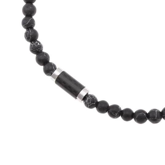 Bracelet cordon en acier, pierres synthétiques et carbone  Bracelet cordon en acier, pierres synthétiques et carbone