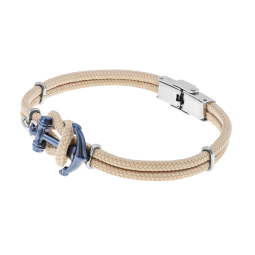 bracelet en acier et cordon beige, oxyde de zirconium